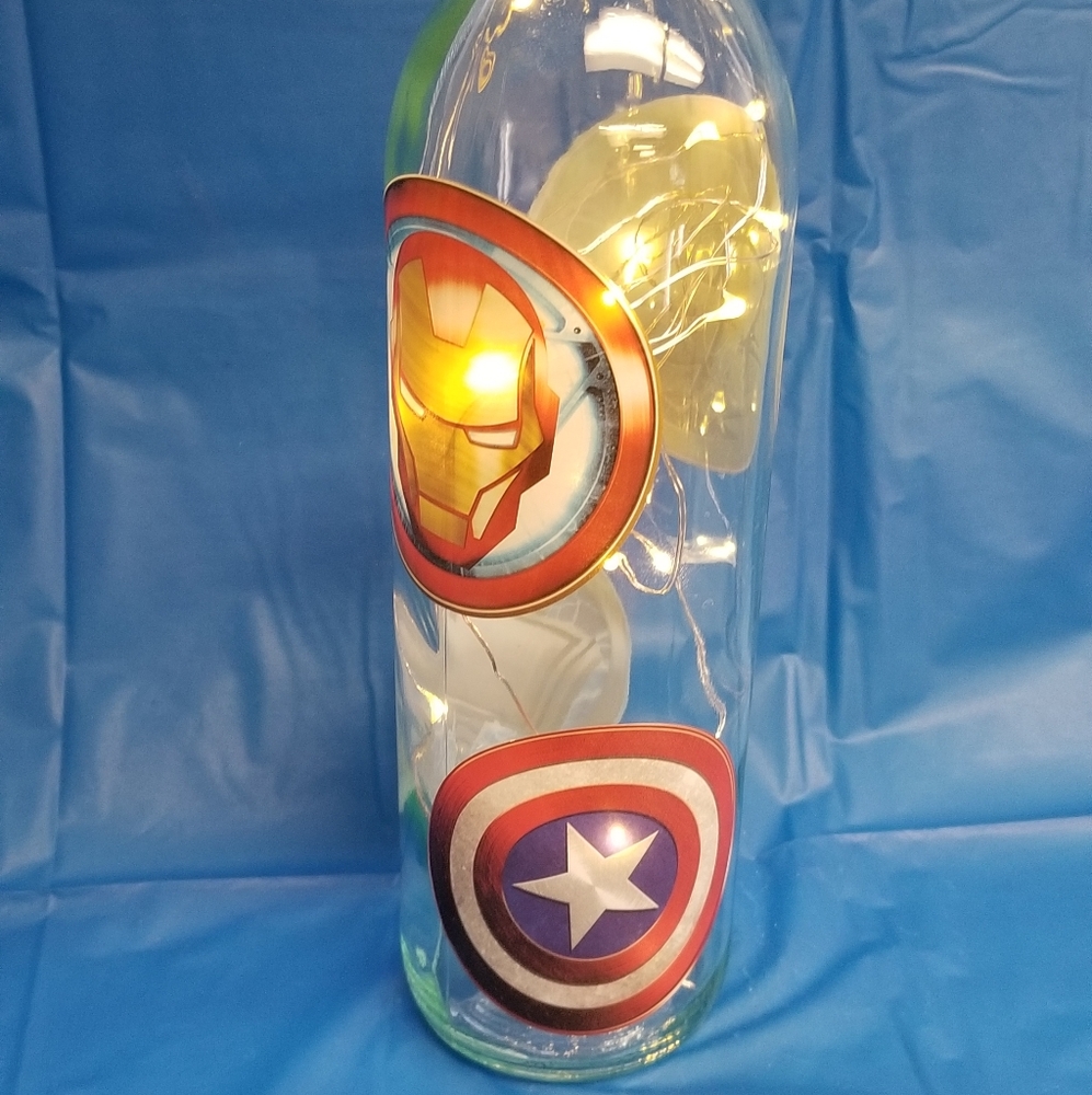 Lighted Marvel Badges wine bottle
